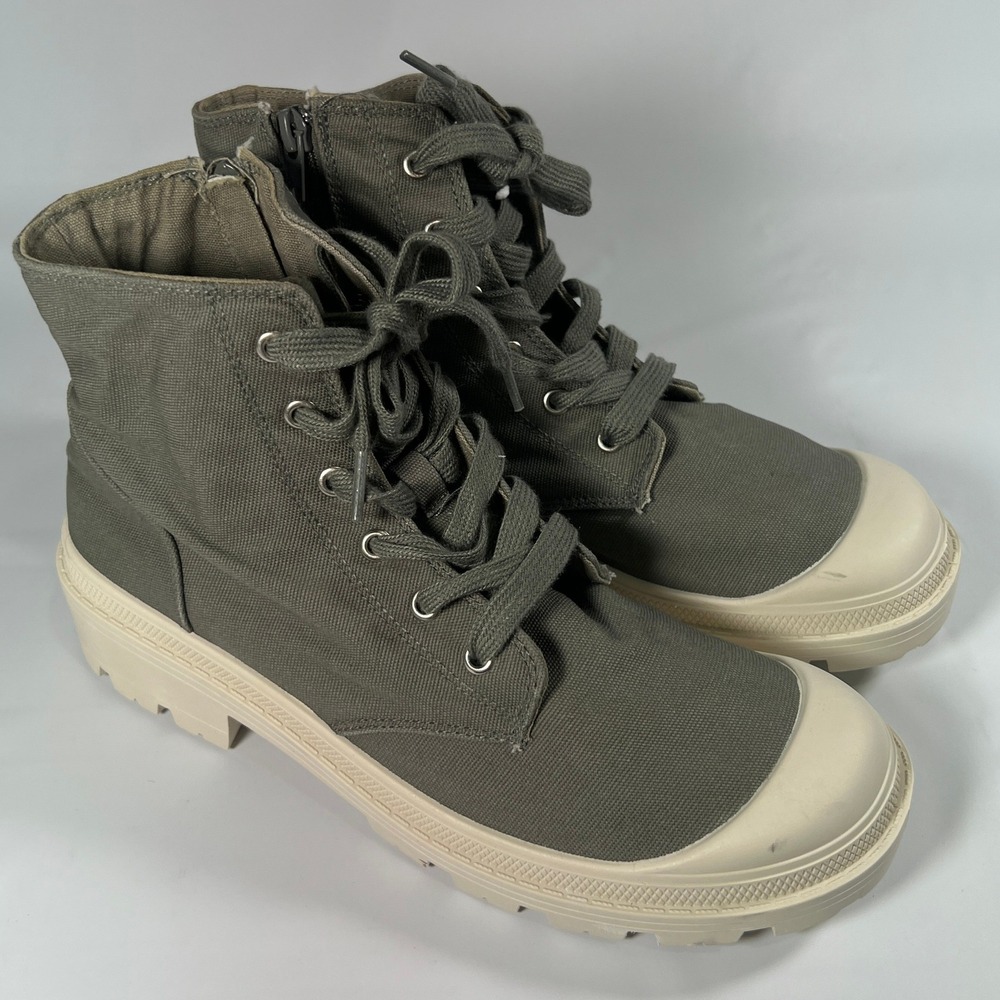 Portland‎ Boot Co JoJo Sage Green Canvas Lug Sole Sneaker Boots Women's 10M - Picture 2 of 10